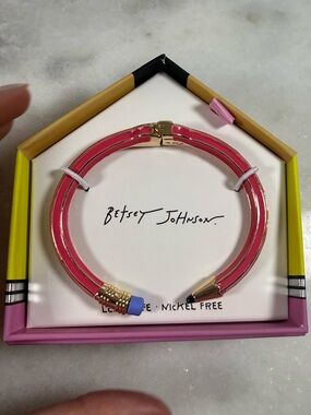 NEW Betsey Johnson Pink Pencil Hinged Bangle Bracelet Gold Novelty Teacher NIB